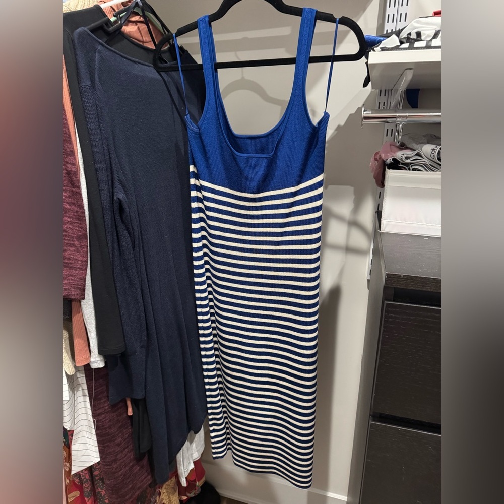 J. Crew Cyan Sweater Dress in Stripe - L (12-14) - Picture 4 of 10